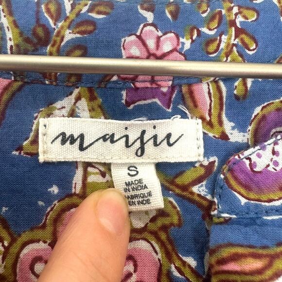 MAISIE Block Print Floral Boho Midi Dress in Ivory & Blue Size Small - Picture 7 of 9